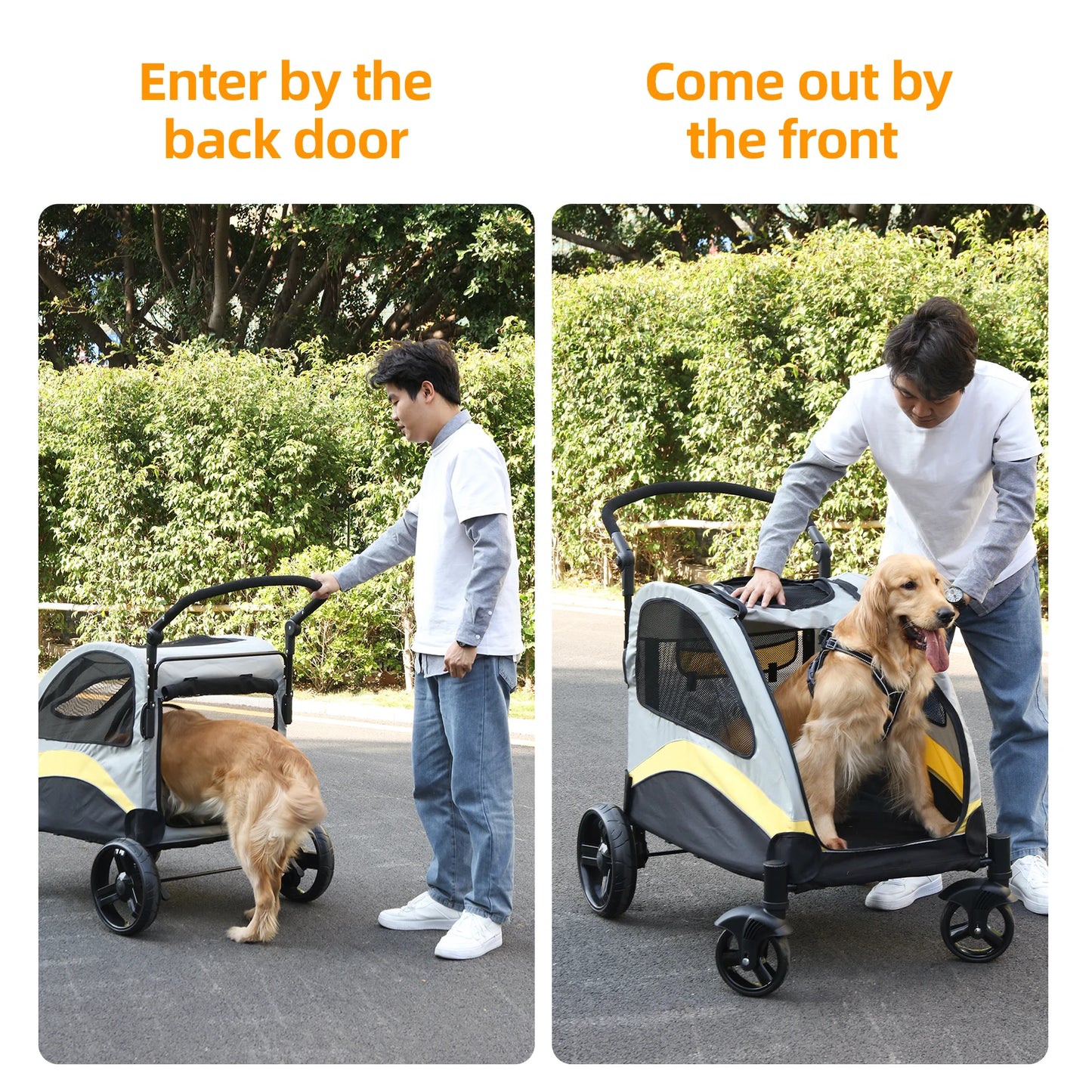 Portable Dog Stroller, 4 Wheels for Large Dogs, Foldable Pet Dog Cat Travel, Carriage Stroller, Breathable Carrier