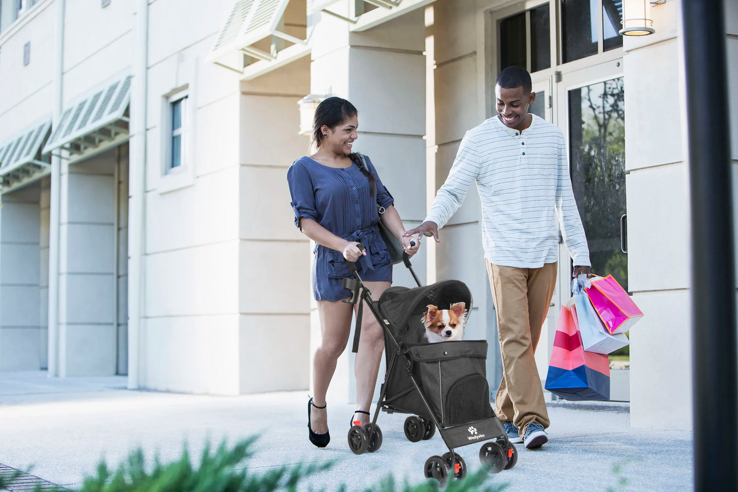 Pet Dog Stroller, 4 Wheels Puppy Stroller, Wheels Rotate with Brakes, Storage for Dogs Cats Travel, Pet Supplies Outdoor