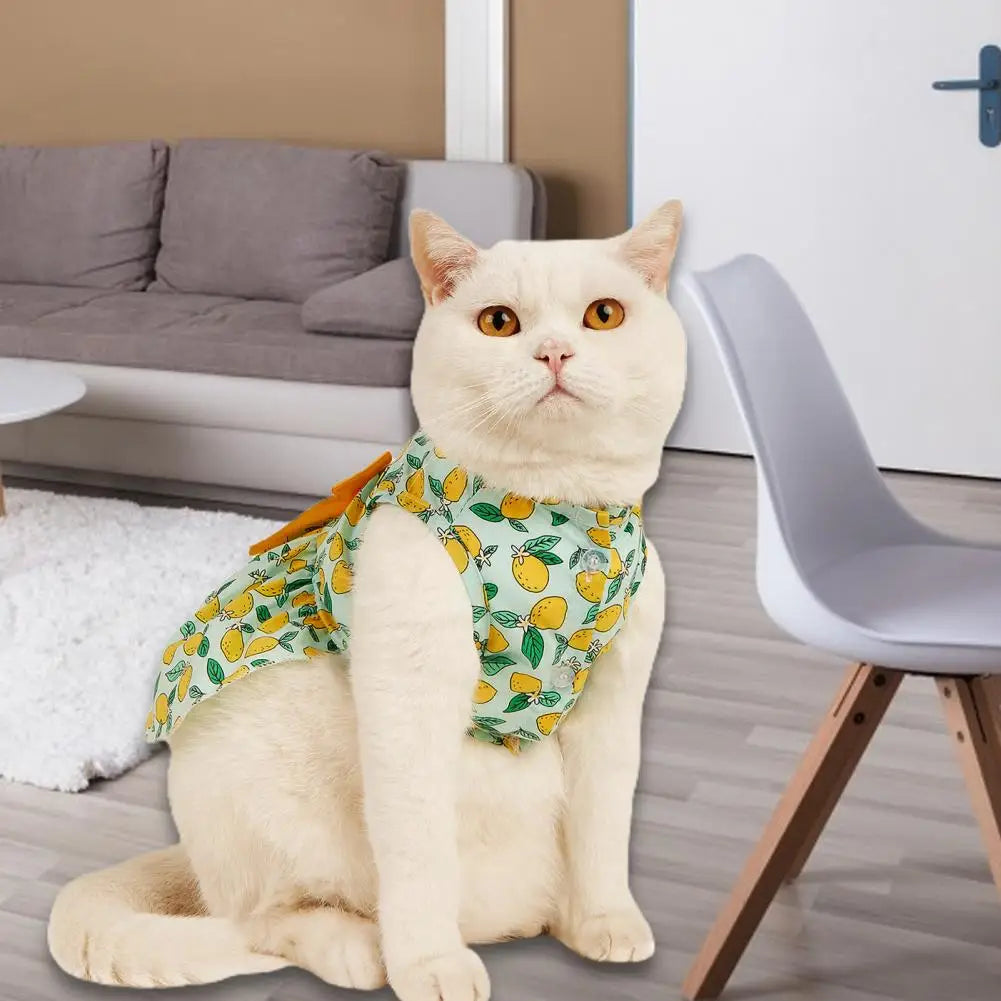 Beautiful Pet Skirt, Decorated Cat/Dog Skirt, Breathable Lemon Printing, Summer Dog Two-Legged Clothes