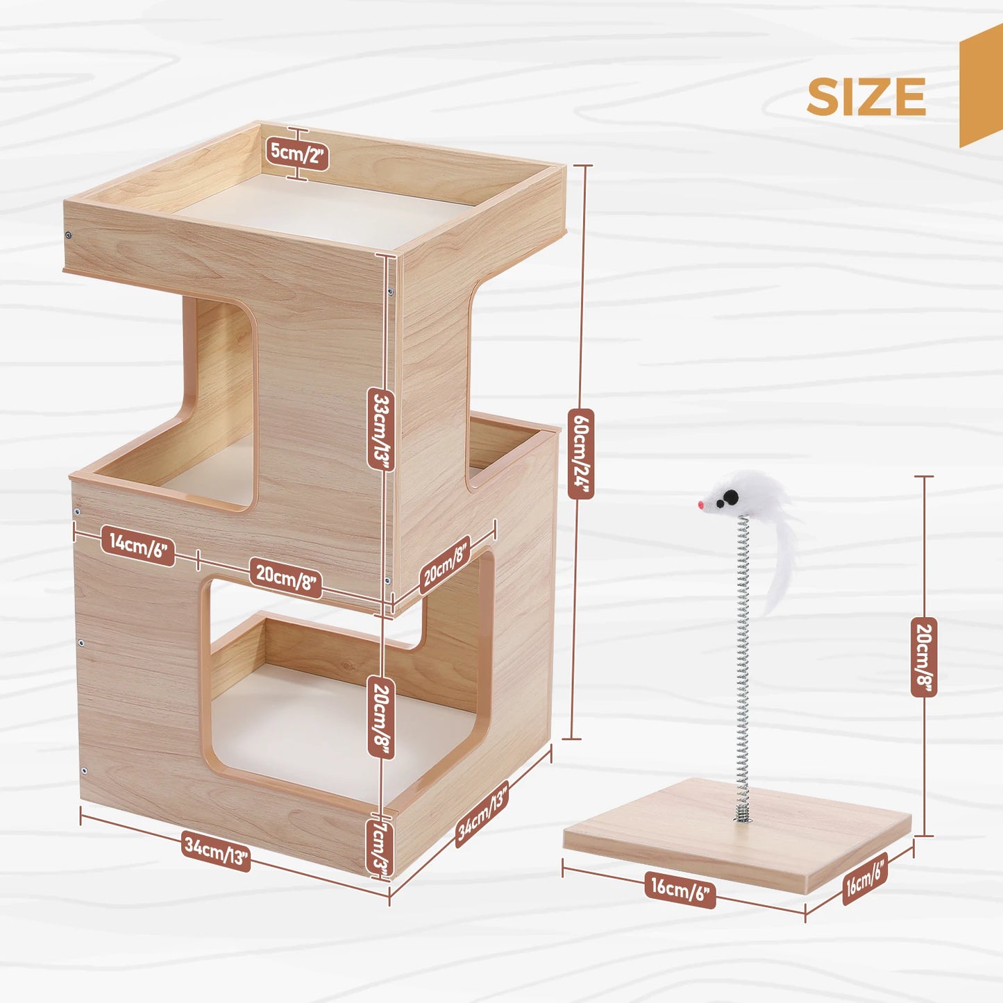 Wooden Cat Condo House with Plush Mats, Scratching Pad, Detachable Scratcher, Quality Furniture End Table Cat Condo