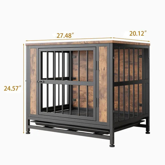Wooden Dog Crate Table, 27.48" Decorative Pet Crate House, 2 Sliding Doors, Thick Iron Door Frame, Indoor Kennel for Small Dog