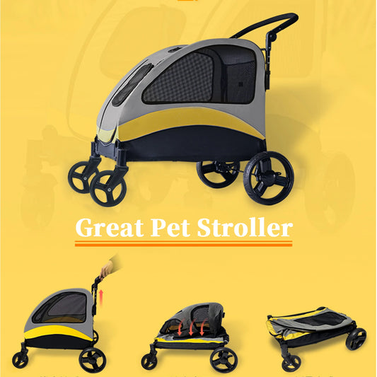 Portable Dog Stroller, 4 Wheels for Large Dogs, Foldable Pet Dog Cat Travel, Carriage Stroller, Breathable Carrier