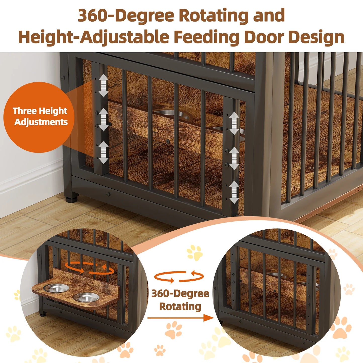 41/48 Inch Wooden Dog Crate Furniture, with Storage Drawers, Adjustable Raised Feeder, Indoor Pet House for Large & Medium Dogs