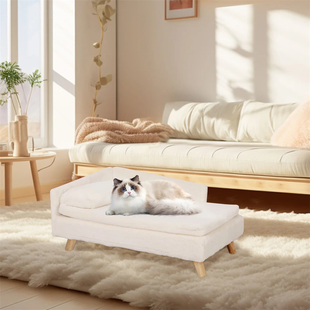 Dog Sofa Bed, Cat Cushion, L-Shape Soft Warm Nesting Couch, with Rubber Wooden Legs