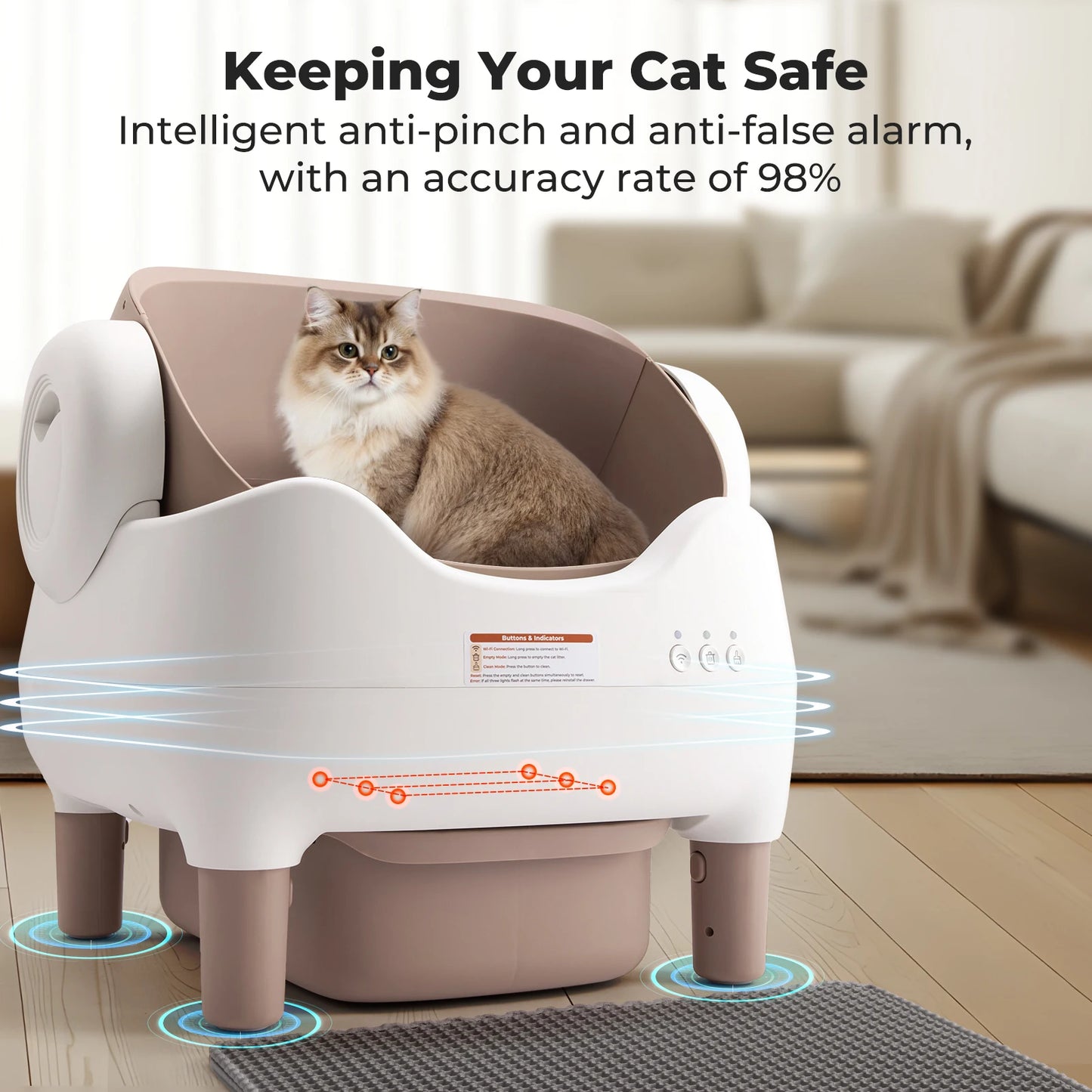 Self Cleaning Litter Box, Automatic Cat Litter Box with APP Control, Odor-Free, Large Waste Bin, Open-Top for Multi Cats