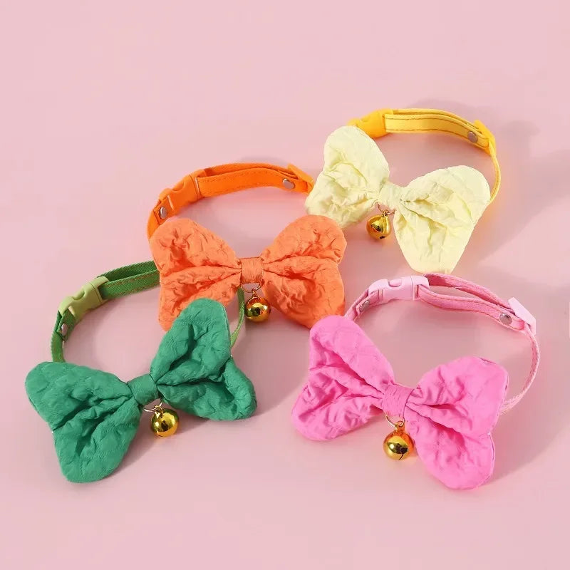 New Cat Collar, Candy Colorful Denim Bow, Adjustable Bell, Cat Dog Bow Tie, Accessory Necklace Dog Car Collar