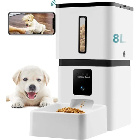Automatic Dog/Cat Feeder with Camera: 5G WiFi Easy Setup 8L Motion Detection, Smart Cat/Dog Food Dispenser, Authenticity guarantee