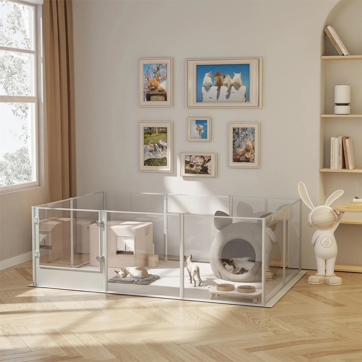 Acrylic Dog Playpen Fence, Pet Clear Exercise Play Pen, Whelping Box with Waterproof Fertility Pad, for Cats, Dogs, Kittens, Puppies