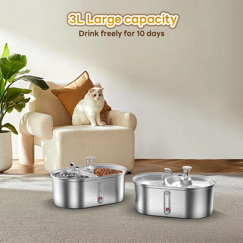 Stainless Steel Pet Water Fountain, 0.8 GAL 2-IN-1 Automatic, Water Level Marker, Suitable For Dogs Cats And Multiple Pets