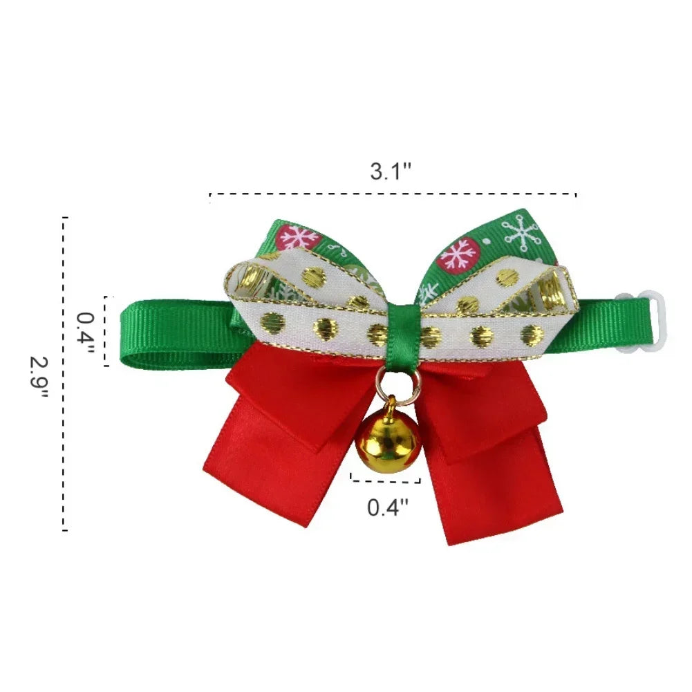 New Year's Christmas Pet Collar with Bell, Cute Bow Tie, Pet Cat Dog Collar, Kitten Puppy Collar, Chihuahua Pug