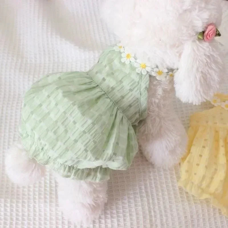 Breathable Small Soft Dog Clothing, Dress Yellow Daisy Girl, Cute Mascots Clothes, Thin Summer Costume for Small Pets