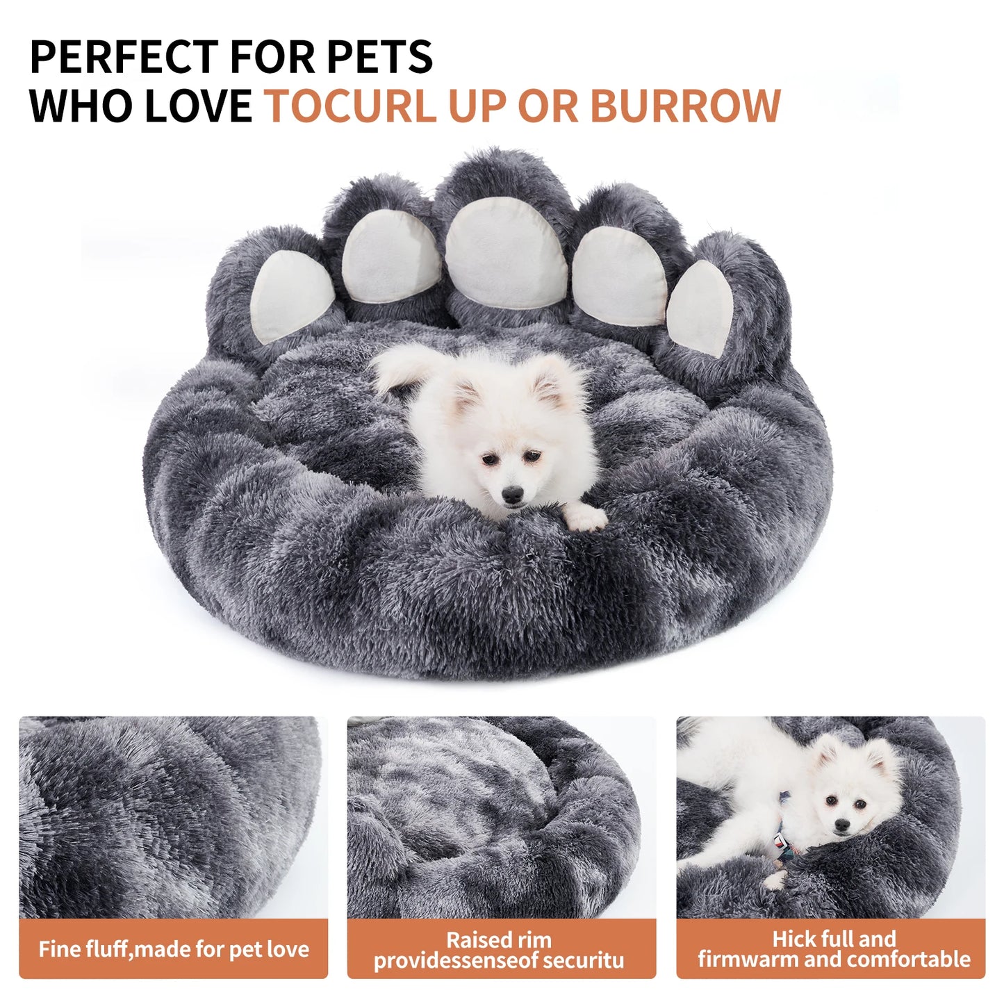 Large, Comfy Cozy, Warm, Fluffy, Paw Shape Dog Bed