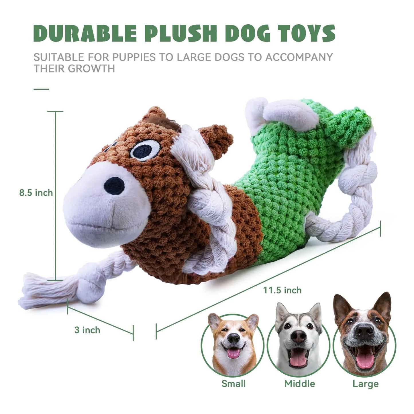 Plush Squeaky Chew Dog Toy, Double Headed