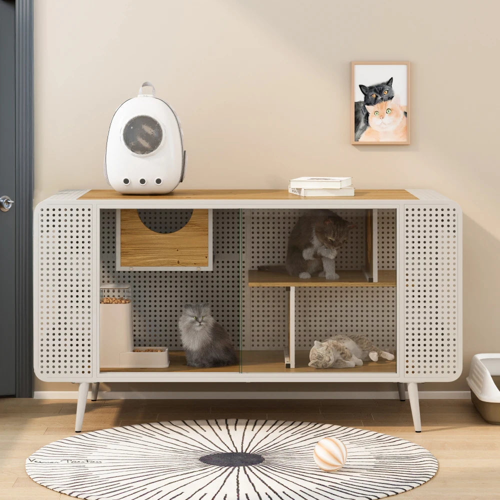 Spacious Cat House with Tempered Glass