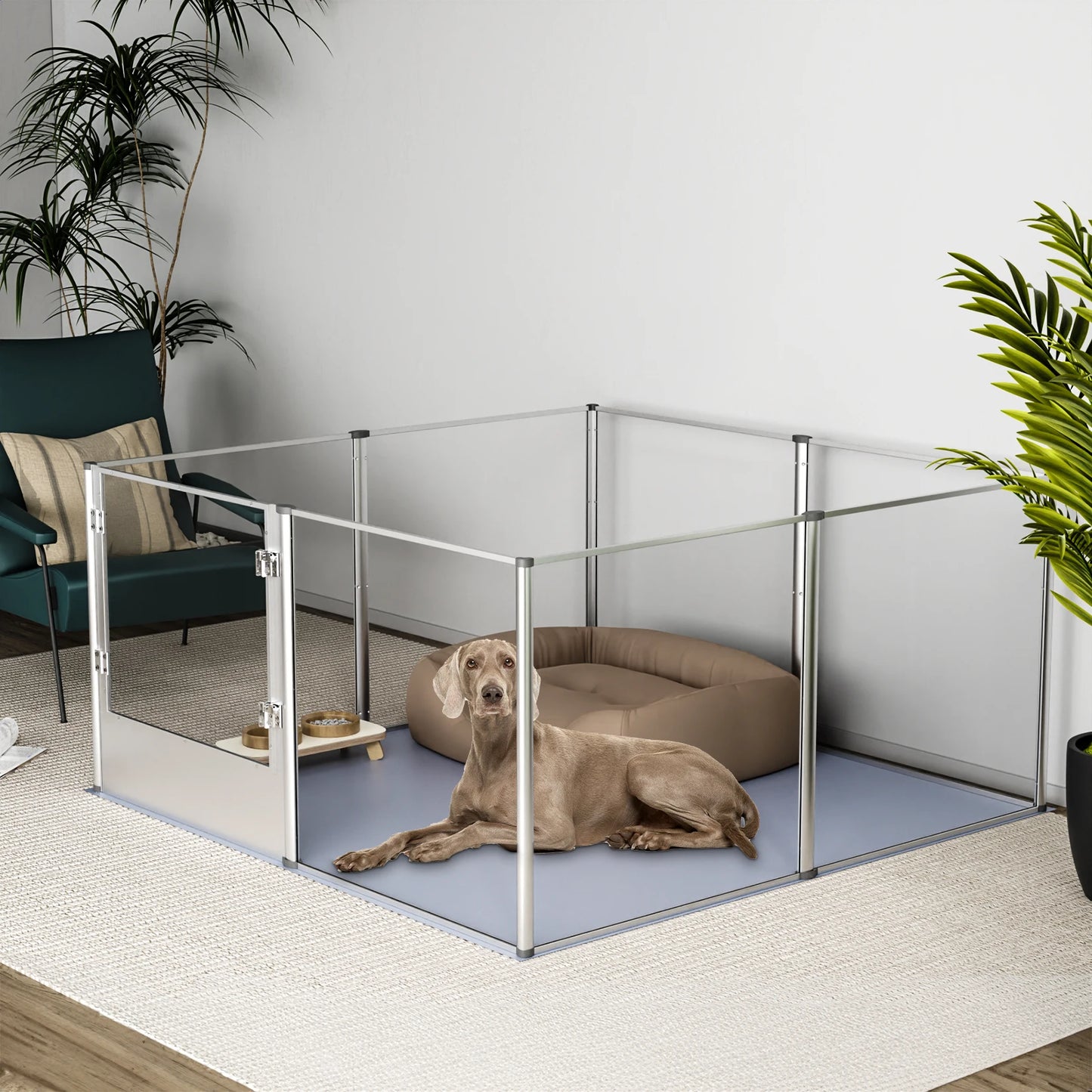 Acrylic Dog Playpen Fence, Pet Clear Exercise Play Pen, Whelping Box with Waterproof Fertility Pad, for Cats, Dogs, Kittens, Puppies