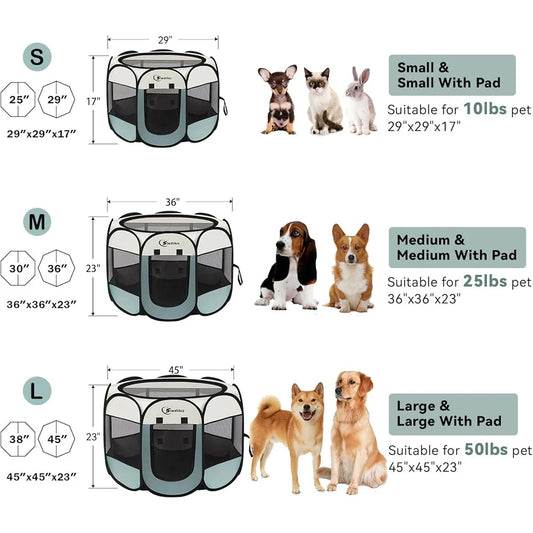 Portable Dog/Cat Playpen, Indoor-Outdoor Crate, Waterproof Foldable Pet Kennel, Easy Setup, 360 View