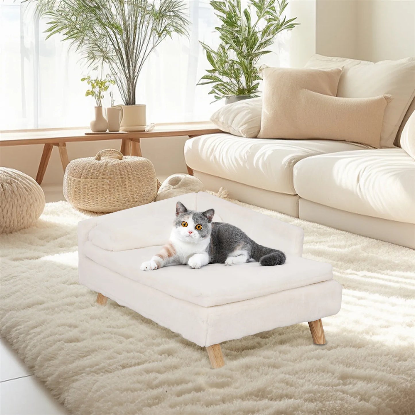 Waterproof Pet Sofa, Dog Cat Bed Couch, Raised Chair Lounger, Plush Cover Cushion
