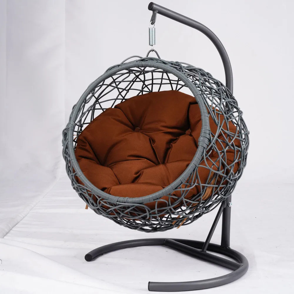 Cat Swing Bed with Stand & Cushion, Cat Egg Chair with Rattan Wicker Appearance, Indoor Hanging Swinging Cat Bed