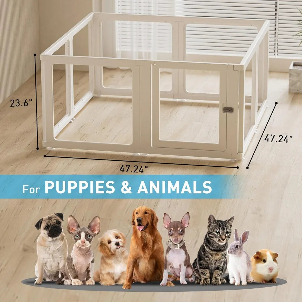 Citylife Dog Playpen with Door, Clear Pet Playpen for Indoor/Outdoor, Easy to Install and Remove, Puppy Playpen for Dogs, Cats, Other Small Pets