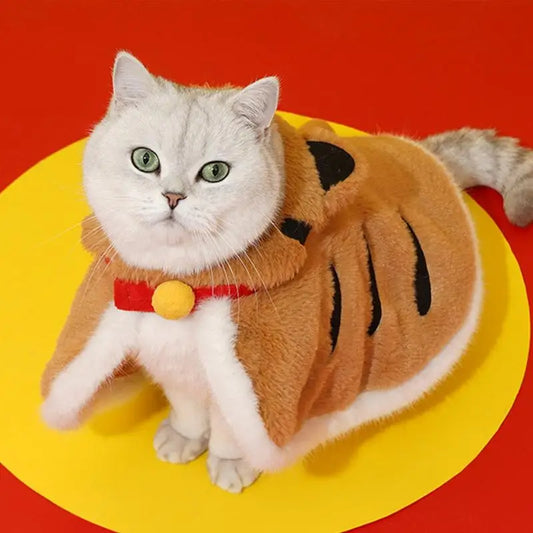 Cute Warm Cat Cloak Tiger-Shape, Winter Warm Hooded Coat, Pet Clothes, Pet Tiger Costume for Winter Cats