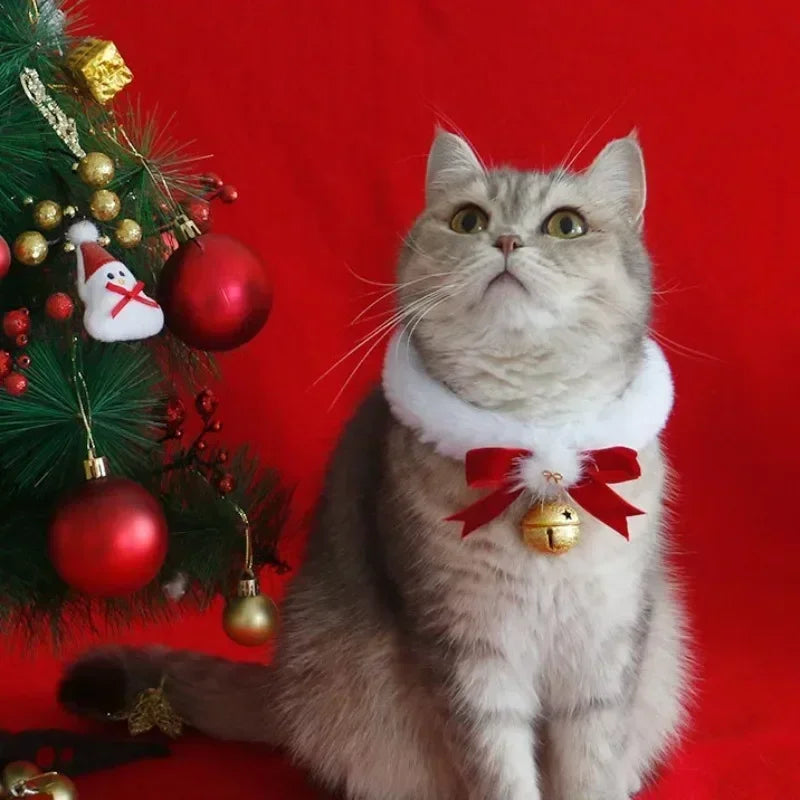 Christmas Theme Cat/Dog Collar, Scarf Bow Bell, Easy To Clean, Collar Warm, Cat And Dog Christmas Jewelry Accessory