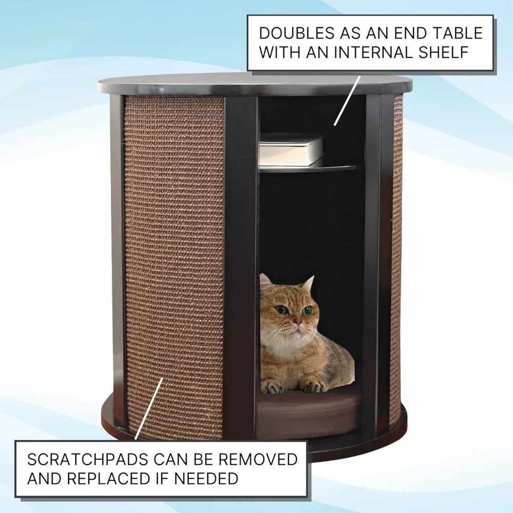 Purrrrfect End Table, Cat Bed Cave, Black Espresso, Multipurpose Wood Cat Furniture, Nightstand, Easy to Clean, Covered Cat Bed