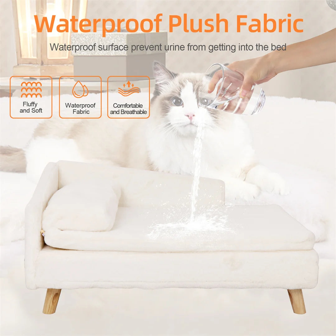 Dog Sofa Bed, Cat Cushion, L-Shape Soft Warm Nesting Couch, with Rubber Wooden Legs