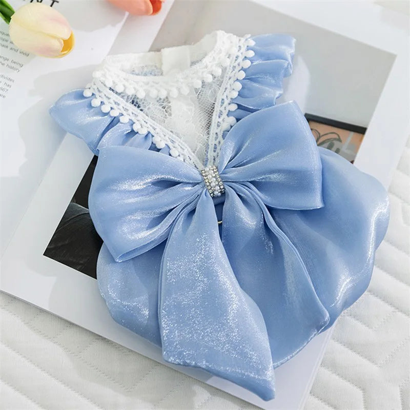 Adorable Small Dog Tutu Dress with Bowknot Lace, Princess Puppy Clothes, Outfit Apparel Female, Cute Cat or Dog Skirt, Patchwork Pet Dress
