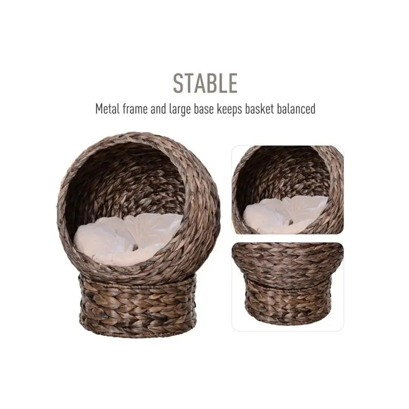 Cozy Cat Bed & House, Rattan, Plush Fabric Cushion, Elevated