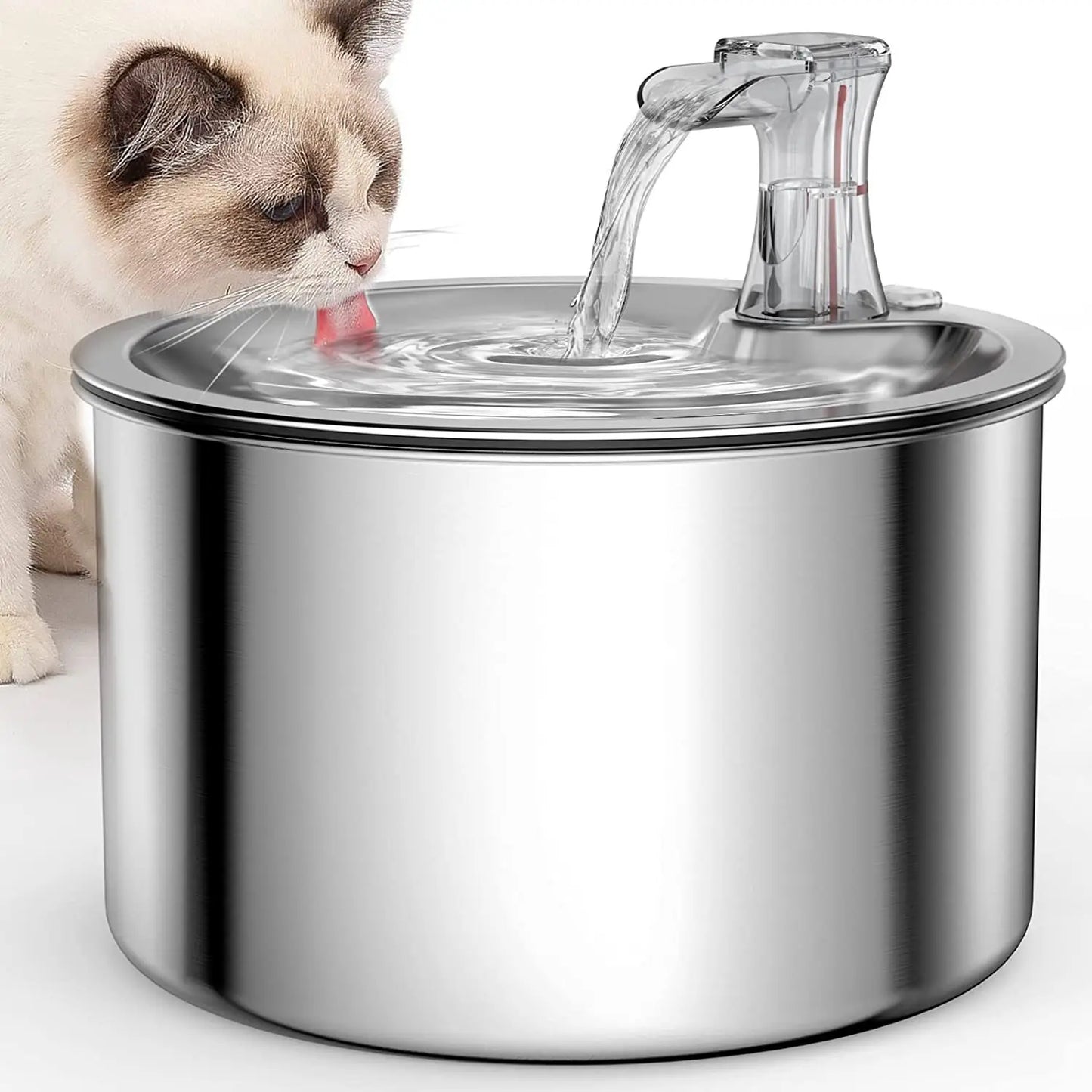 2L Fully Stainless Steel Pet Water Dispenser, Automatic Cat Water Fountain, Optional Sensor and Heater