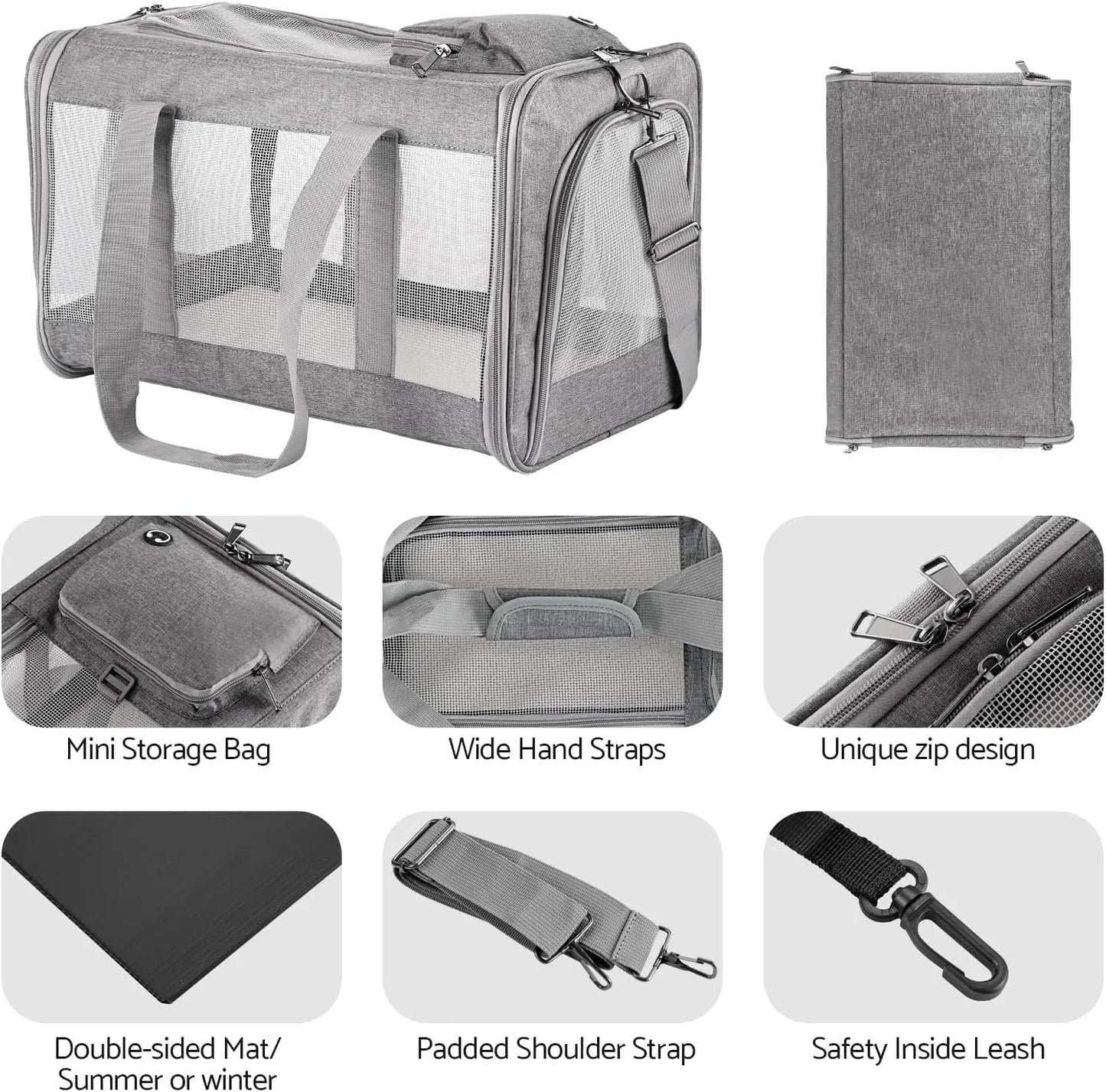 Airline-Approved Pet Carrier for Cats/Dogs, Soft Travel Bag with Breathable Honeycomb Board - Removable Support for Car/Air Travel