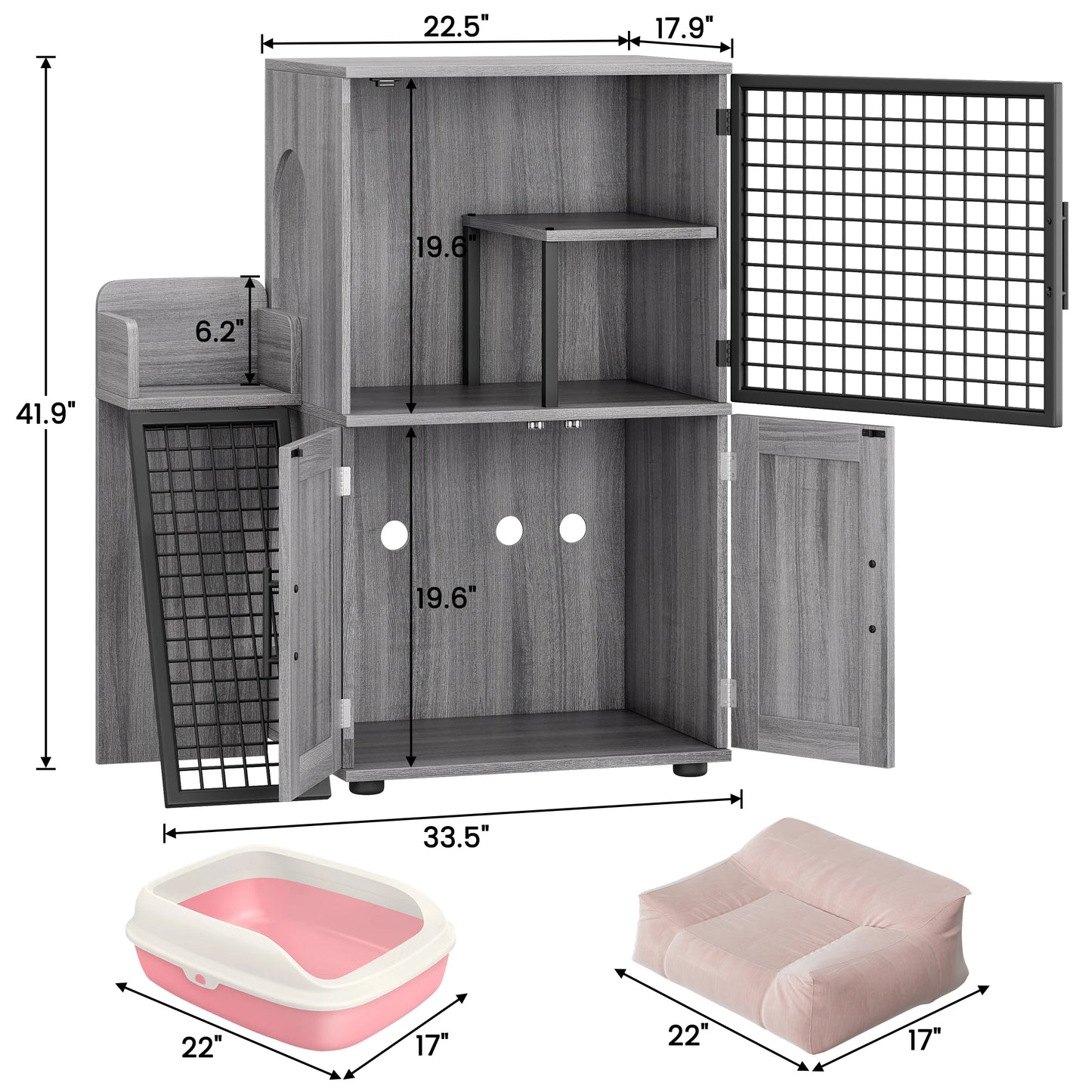 Cat Litter Box Enclosure with Platform, Double Layer Cat Litter, Hidden Furniture, Modern Villa Cat Cabinet with Ladder For Cat