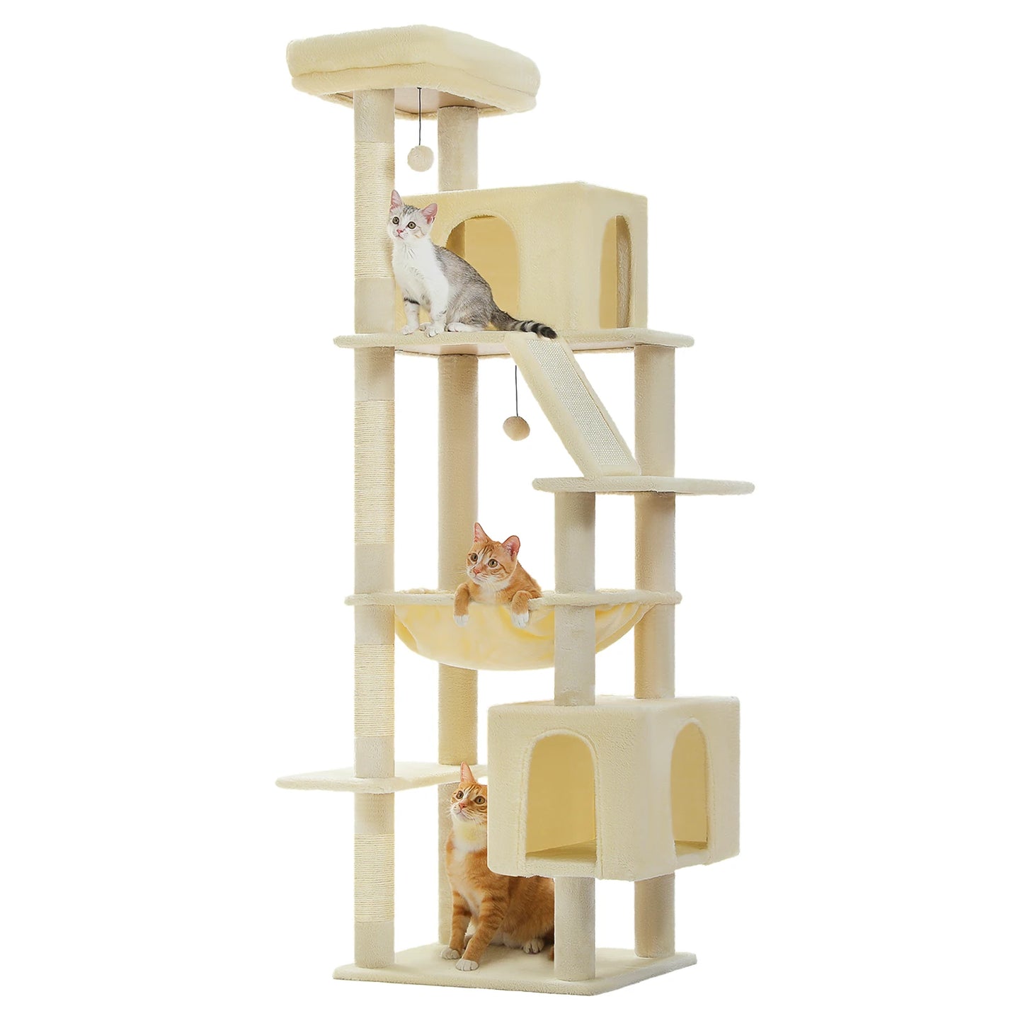 Tall Cat Tree for Large Cat with Large Hammock, Multi-Level Cat Tower with 2 Spacious Condos, Sisal Scratching Posts, Cat Toys