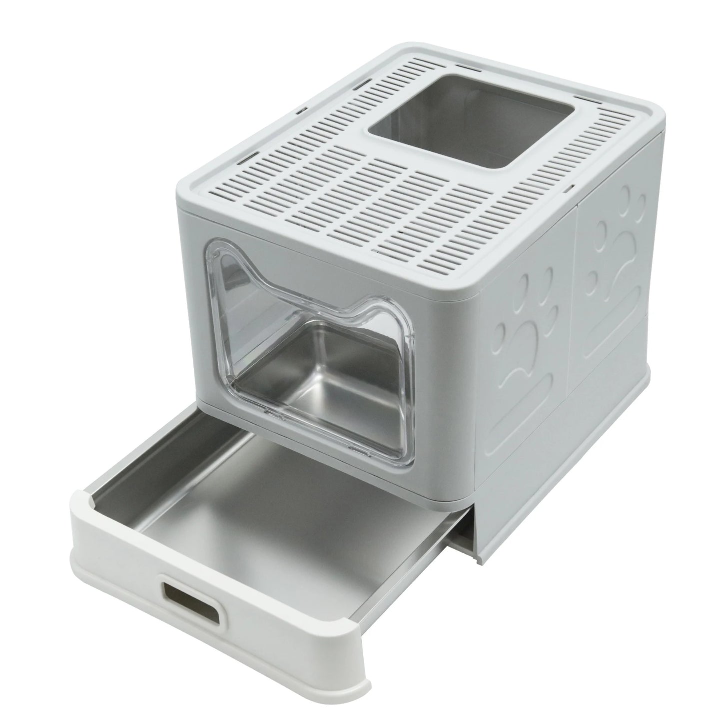 Stainless Steel Cat Litter Box with Lid, Front Entry and Top Exit, Toilet Box with Litter Scoop for Kittens, Easy Cleaning