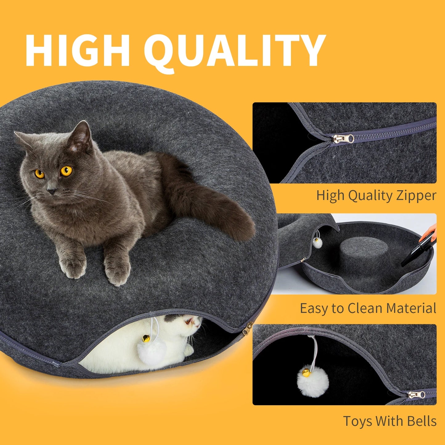 24 Inch Large Donut Cat Bed - Peekaboo Cat Cave for Multiple Cats
