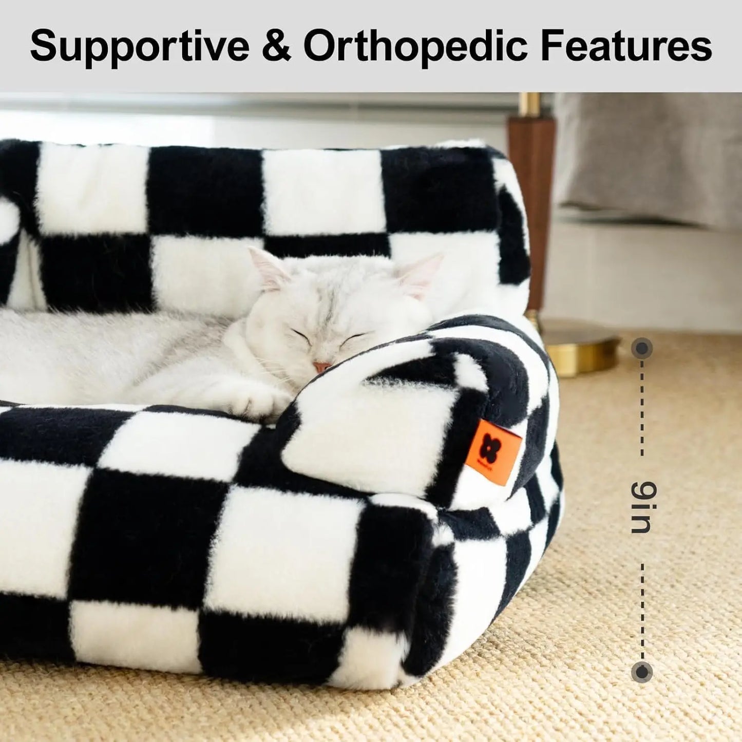 Pet Couch Bed 26×19×13 Inch, Washable Cat Bed, for Medium Small Dogs Cats up to 25 lbs, Fluffy Cat Couch Black White