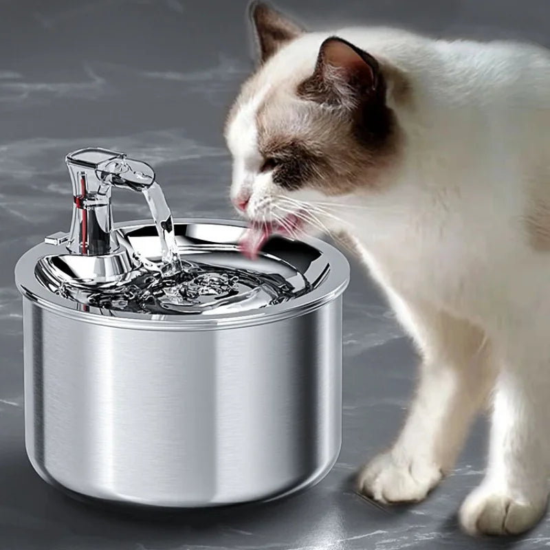 2L Fully Stainless Steel Pet Water Dispenser, Automatic Cat Water Fountain, Optional Sensor and Heater