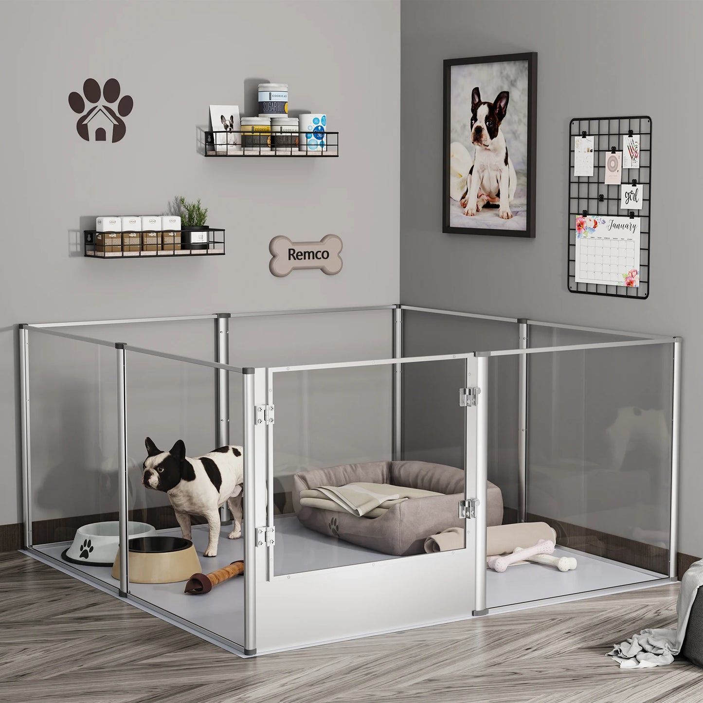 Acrylic Dog Playpen Fence, Pet Clear Exercise Play Pen, Whelping Box with Waterproof Fertility Pad, for Cats, Dogs, Kittens, Puppies