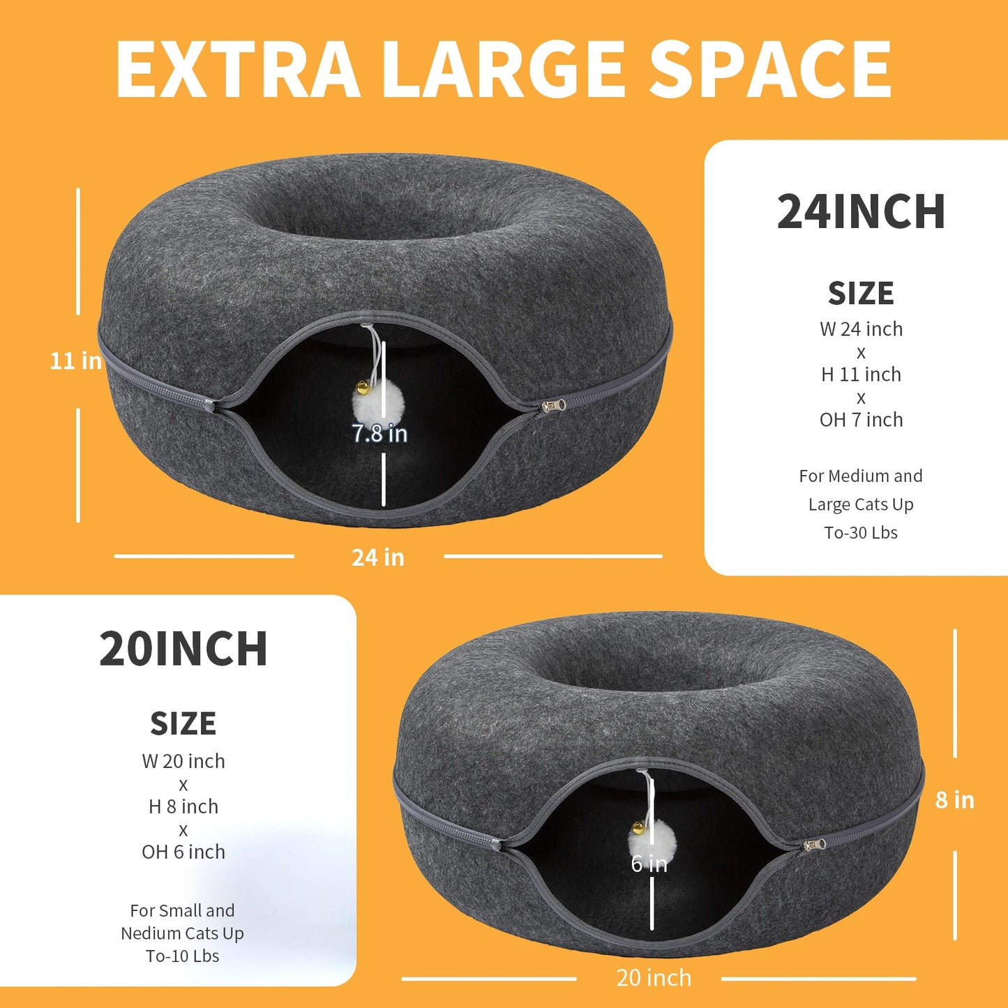 24 Inch Large Donut Cat Bed - Peekaboo Cat Cave for Multiple Cats