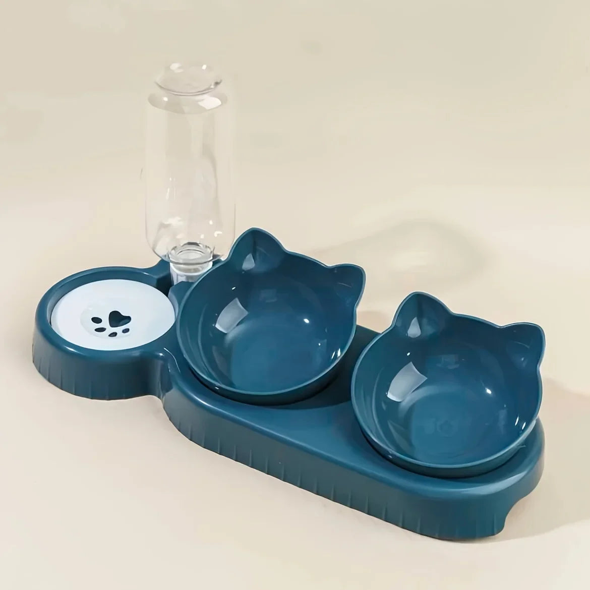Pet Bowls With Water Feeder, 3 In 1 Ear Design Tilted Cat Water And Food Bowls, Set With Gravity Water Bottle For Neck Protection