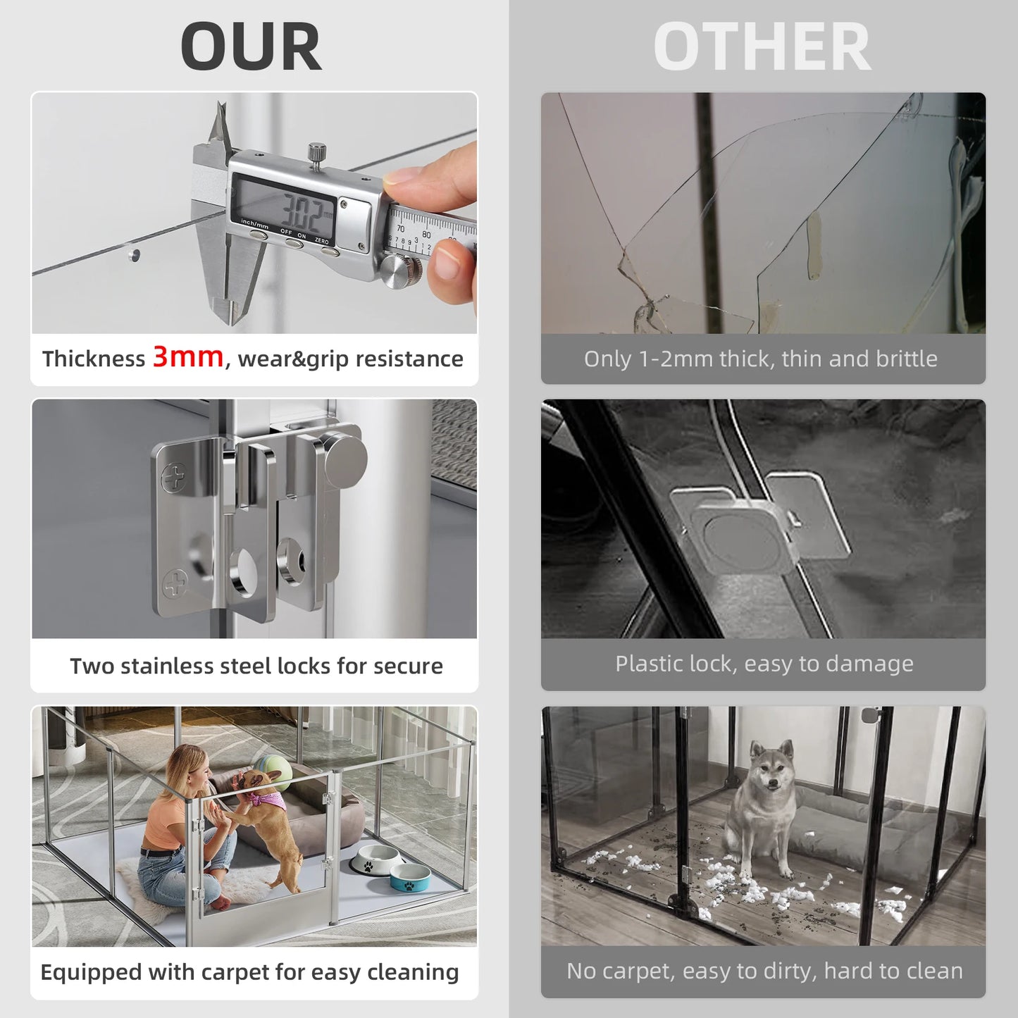 Acrylic Dog Playpen Fence, Pet Clear Exercise Play Pen, Whelping Box with Waterproof Fertility Pad, for Cats, Dogs, Kittens, Puppies