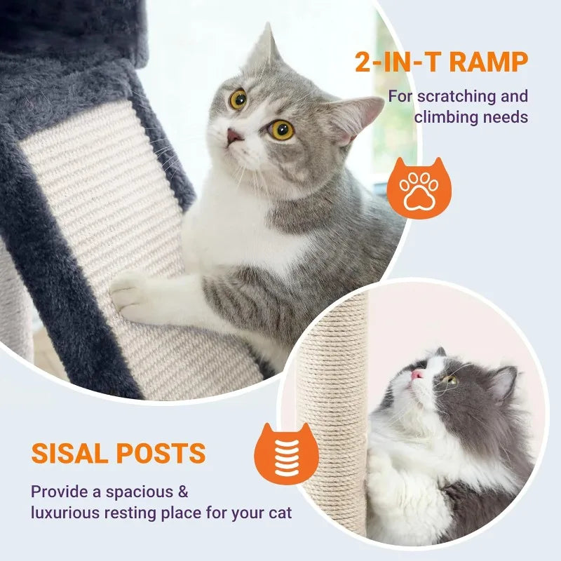 81 Inches Tall Cat Tree/Multi-Level, Large Climbing Tree House and Towers for Big Feline/Condo and Hammock/Dark Grey