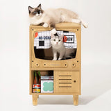 Cat TV House, Sturdy Wooden Cat Condo, Luxury Cat TV, Furniture with Cat Scratcher and Storage Space