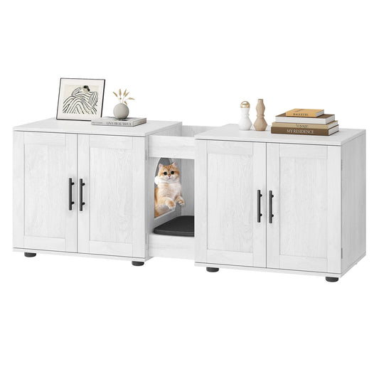 Double-Room Cat Litter Box Enclosure, Furniture for 2 Cats, Wooden Design, Discreet Home Decor Solution, With Integrated Storage