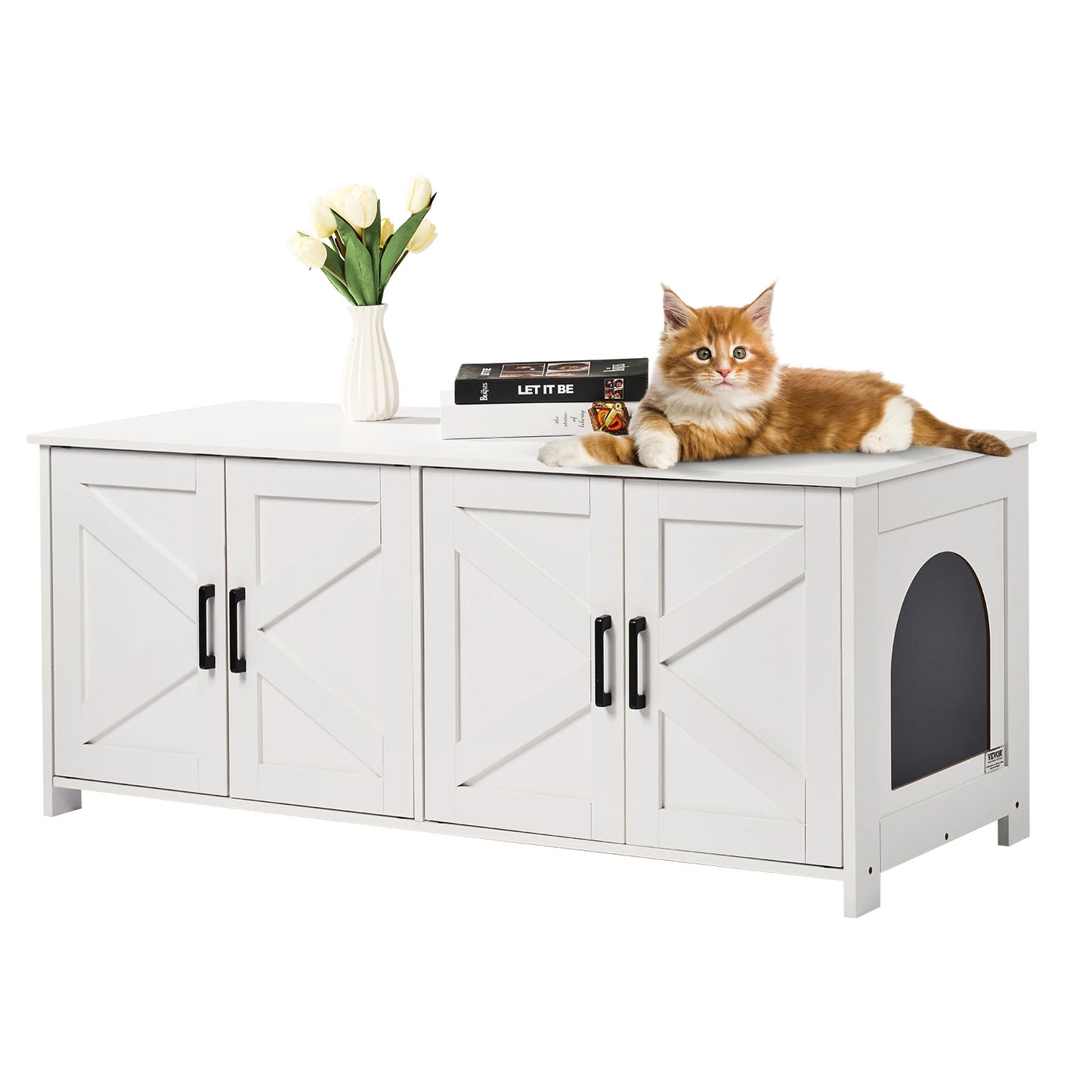 Cat Litter Box Enclosure for 2 Cats, Furniture, Hidden Wooden Cat Litter Box Cabinet
