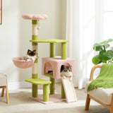 Multi-Level Flower Cat Tree Tower with Sisal Scratch Posts, Ramp, Top Perch and Fluffy Ball, for Small to Medium Indoor Cat.