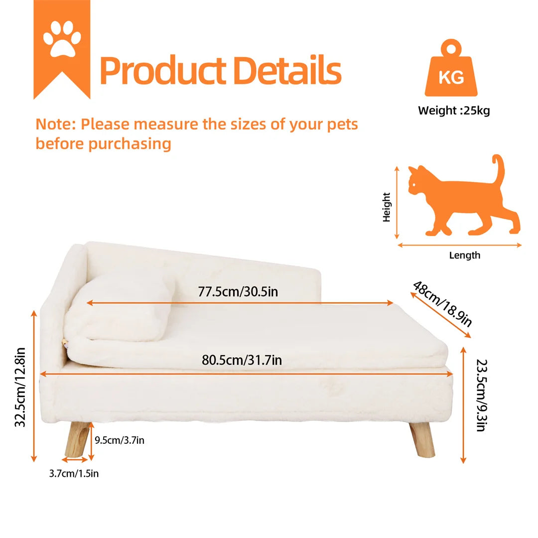 Dog Sofa Bed, Cat Cushion, L-Shape Soft Warm Nesting Couch, with Rubber Wooden Legs