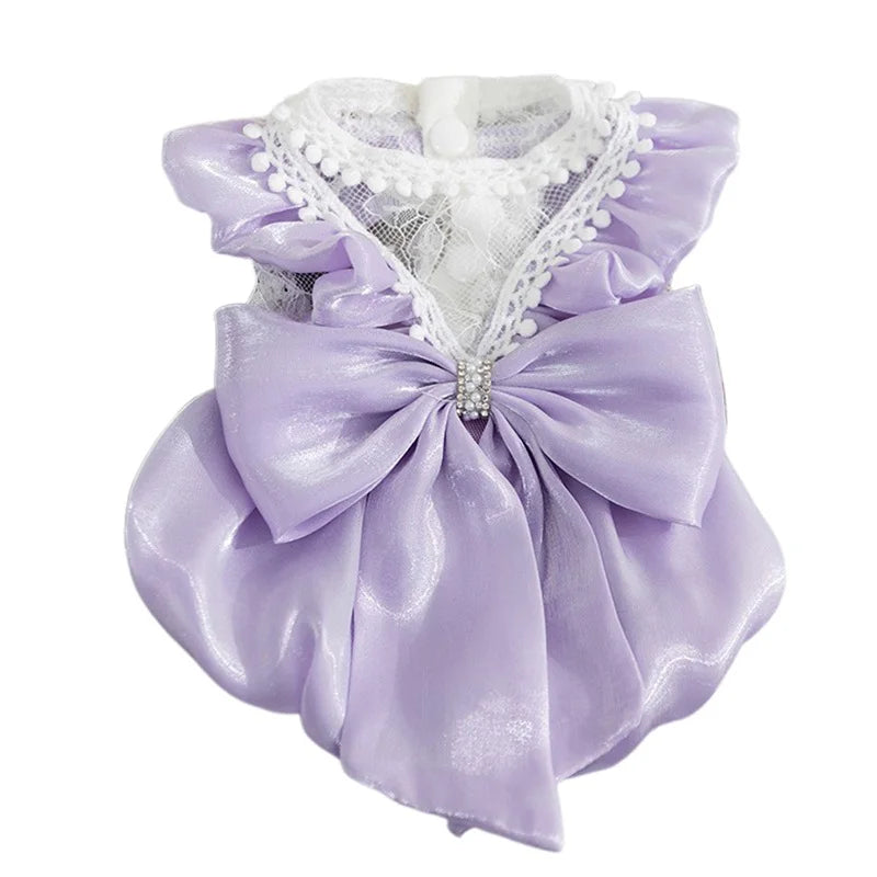 Adorable Small Dog Tutu Dress with Bowknot Lace, Princess Puppy Clothes, Outfit Apparel Female, Cute Cat or Dog Skirt, Patchwork Pet Dress