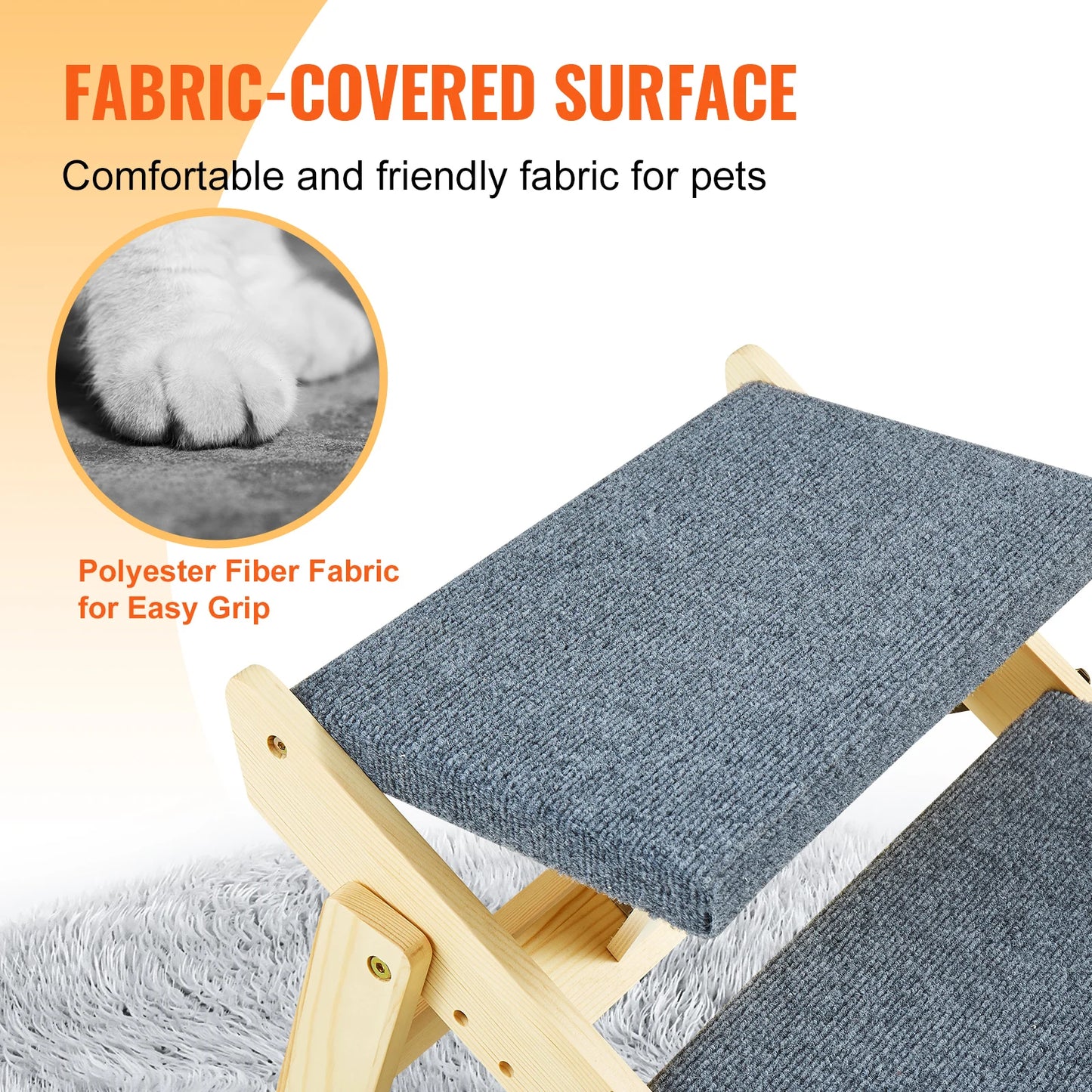 Wooden Pet Steps/Ramp Combo, Foldable, Fabric Covered