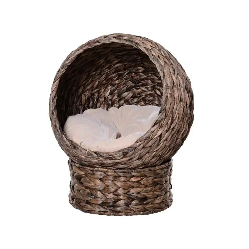 Cozy Cat Bed & House, Rattan, Plush Fabric Cushion, Elevated